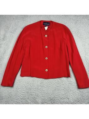 Vintage Ralph Lauren Silk Blazer Womens 12 Red Cropped Gold Button USA